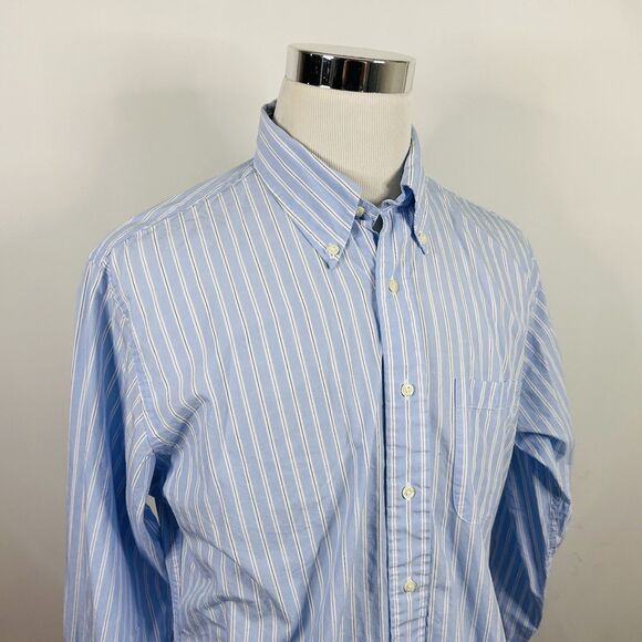 Brooks Brothers 17 34 Dress Shirt Blue White Striped Button Down Supima Cotton - Picture 1 of 5